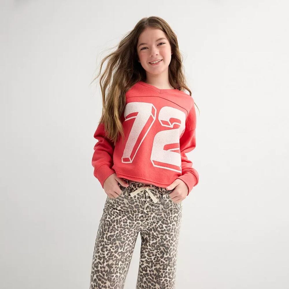 NWOT SO Girls Red 72 Graphic Cropped Varsity Sweatshirt Youth Size XL 14/16